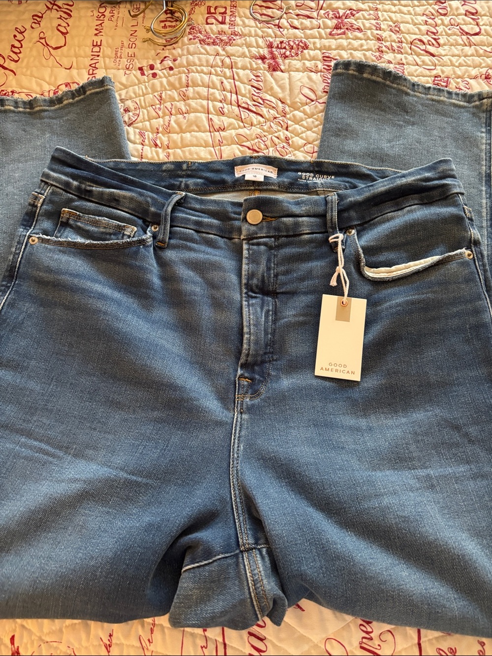 NWT Good American Good Curve Straight Leg Mid-Blue Jeans SZ 18 Plus - Picture 3 of 13